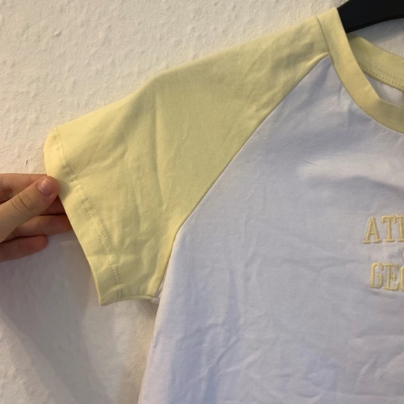 Size 10/12 white with yellow sleeve slightly cropped T-shirt - Picture 4 of 6